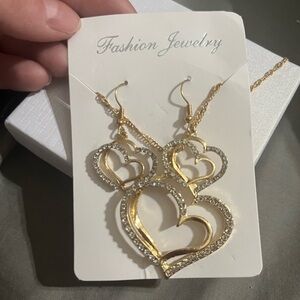 Gold and Silver Heart Necklace with Double Heart Design
